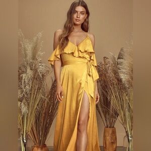 NWT | Lulu’s Layla Off-Shoulder Gold Wrap Dress